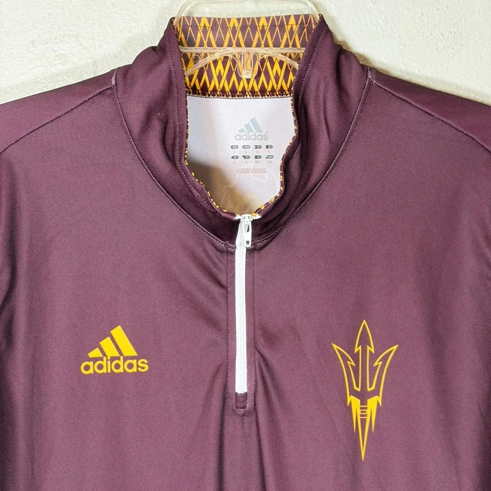 Adidas Arizona State Sun Devils ASU Quarter Zip Pullover Maroon Gold Mens L